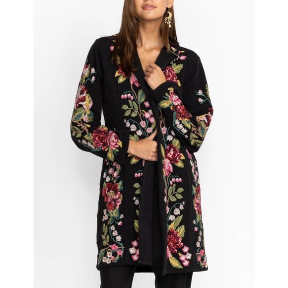 $585 NWT Johnny Was Embroidery Sequin Floral Blazer Size L Sweater Coat